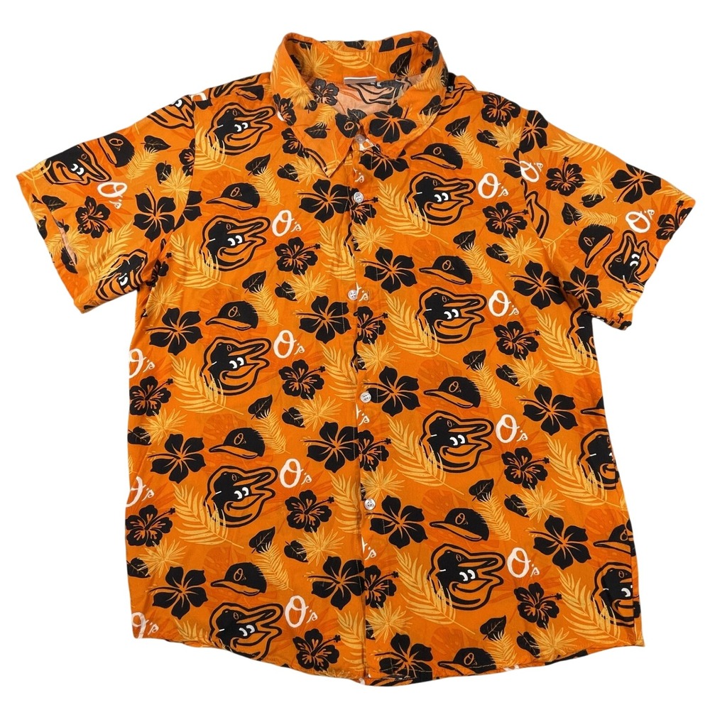 MLB Baltimore Orioles Shirt Mens Medium Orange Tropical 2023 Baseball Giveaway